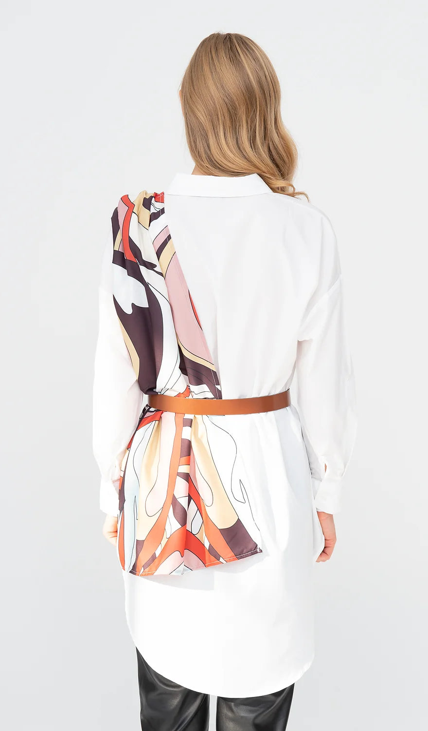 Bluse mit Schal & Gürtel Weiss